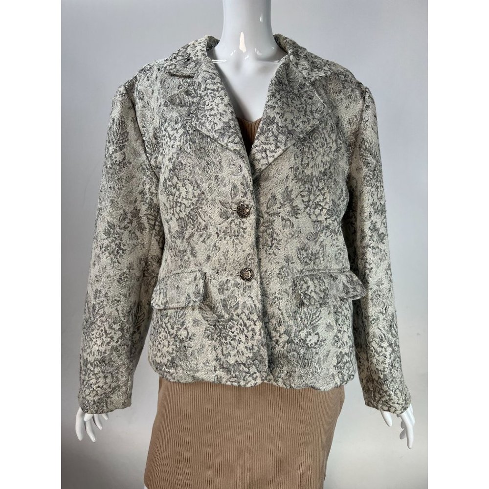 Flashback Brocade Vintage Jacket sz  L Silver, Black  Brocade Cotton Blend